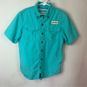 Boy's XS Magellan Outdoors Short Sleeve Button Front Fishing Shirt Aqua Blue
